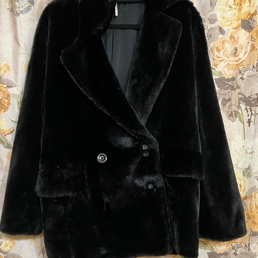 Free People Black Faux Fur Coat